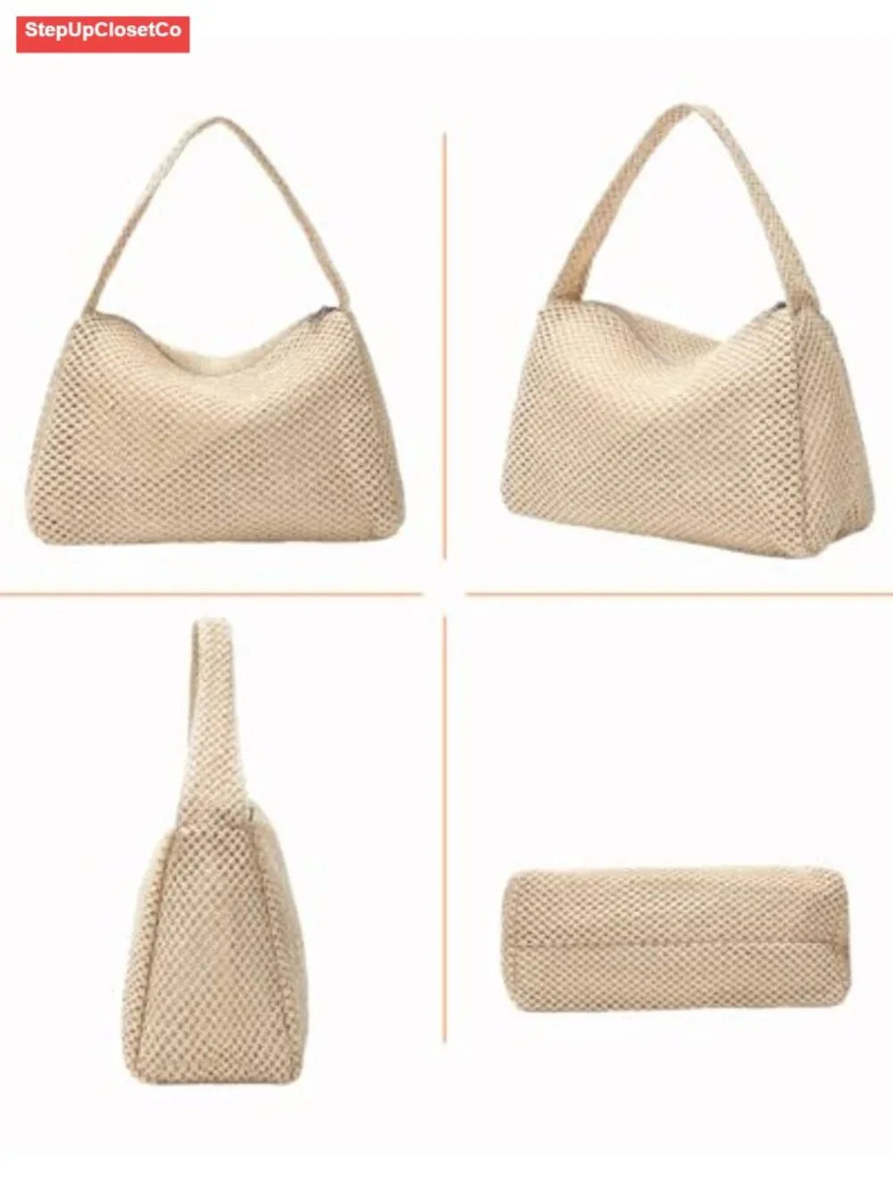 Straw Weave Small Hobo Handbag Top Handle Zipper Shoulder Bag